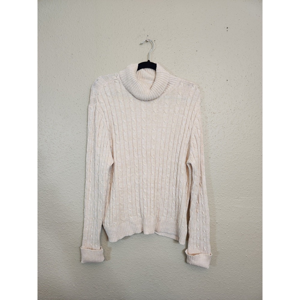 Charter Club Womens XL Cream Gold Metallic Cable Knit Turtleneck Sweater